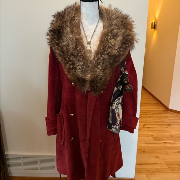 Vintage Almost Famous energy Fur-Trimmed red/maroon Coat - Picture 1 of 15